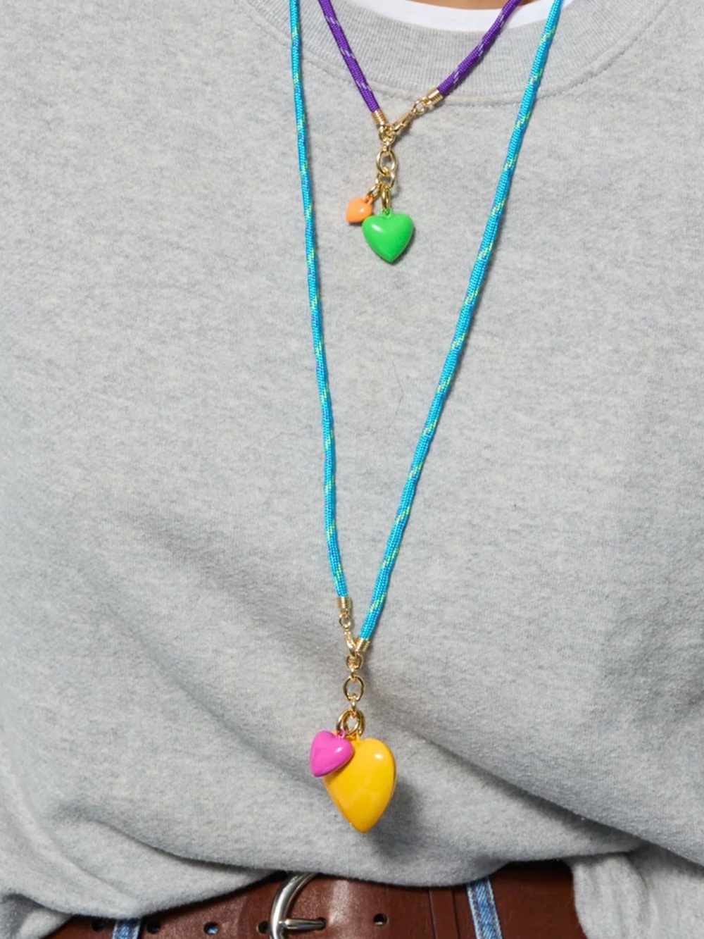 Roxanne Assoulin Turquoise Cord Necklace with Yellow and Pink Heart Charms - Picture 4 of 4